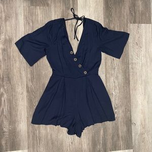 TRIXXI Boutique Open-Back Romper Navy Blue Size M